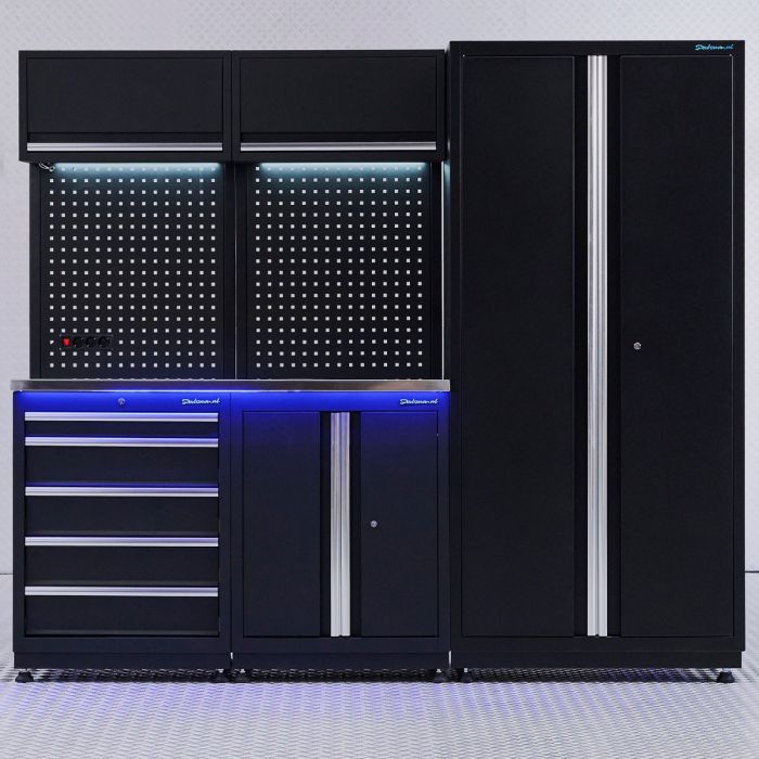 Werkplaatsinrichting PREMIUM RVS met lade en deurenkast - 225 cm