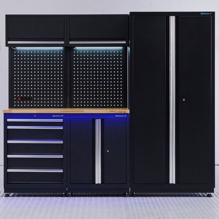 Werkplaatsinrichting PREMIUM eiken met lade en deurenkast - 225 cm