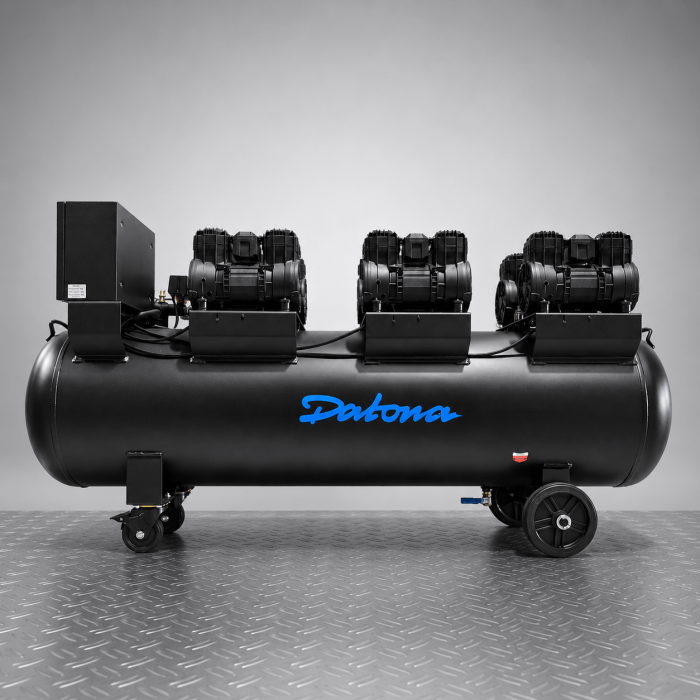 Stille compressor 280L - Olievrij en verrijdbaar - 400V - Voor professionals