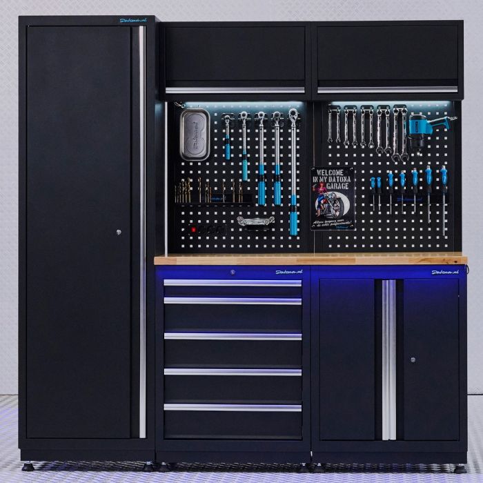 Werkplaatsinrichting PREMIUM eiken met lade en deurenkast - 200 cm