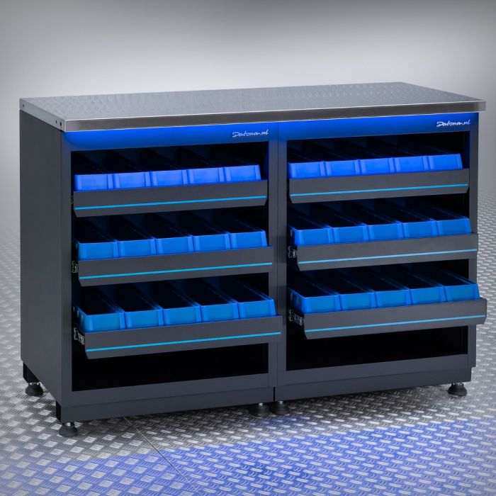 Werkbank PREMIUM RVS werkblad met opbergbakken – 136 centimeter