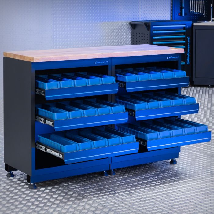 Werkbank PREMIUM eiken werkblad met opbergbakken – 136 centimeter