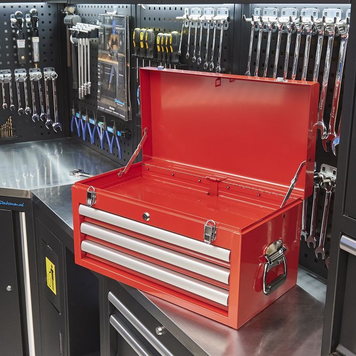 Gereedschapskist met drie lades - rood-10