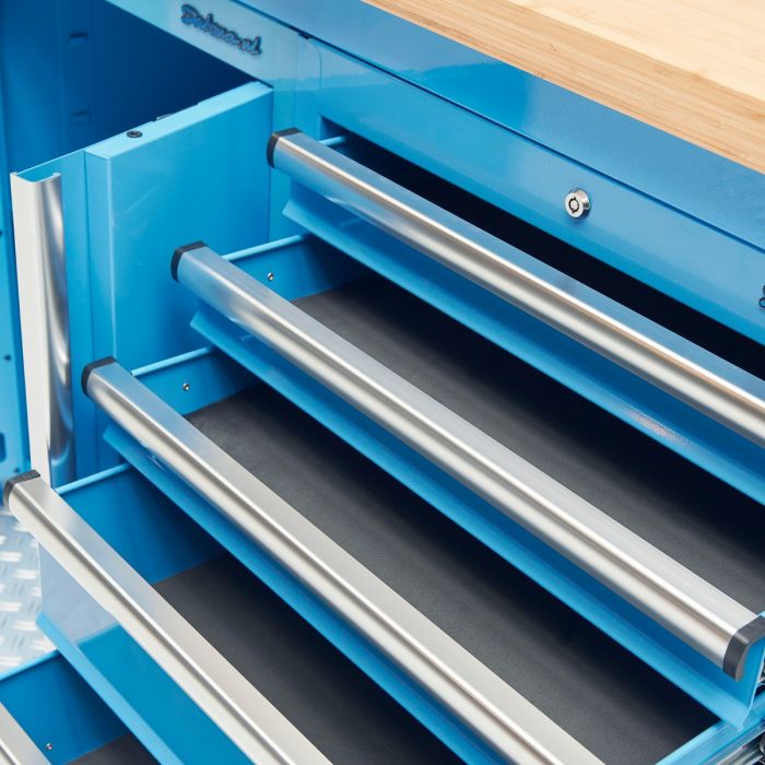 Werkbank PRO bamboe - 6 lades - opbergkast - 200 cm - blauw-6