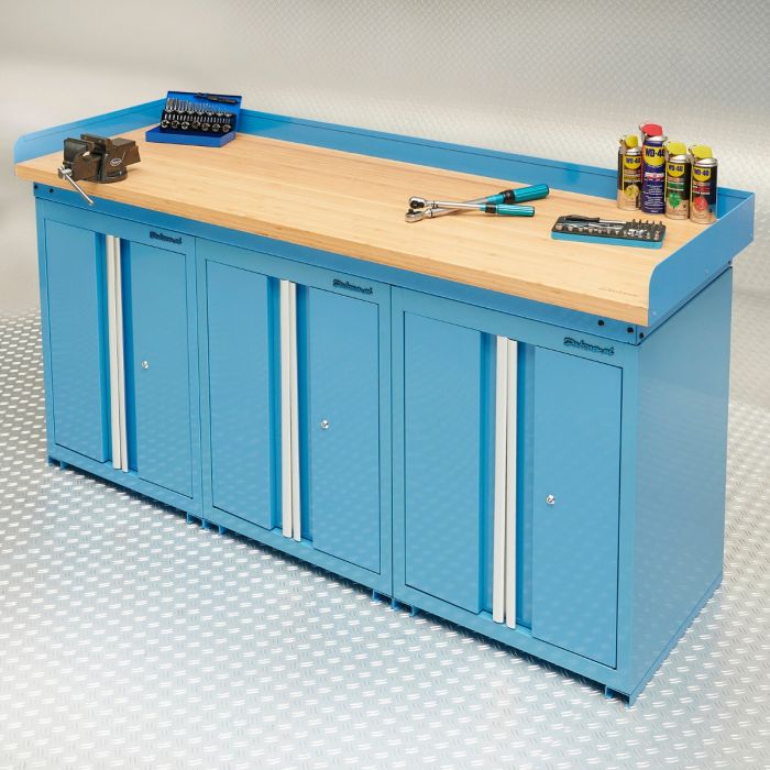 Werkbank PRO bamboe - 3 opbergkasten - 200 cm - blauw-4