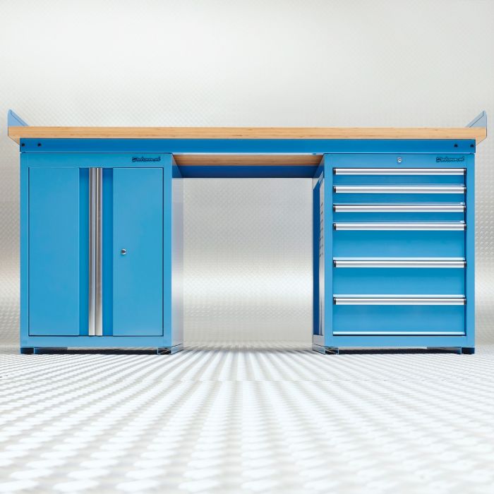 Werkbank PRO bamboe - 6 lades - opbergkast - 200 cm - blauw-4