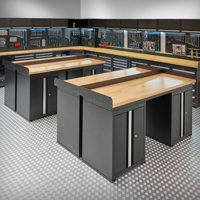 Werkbank PRO eiken - 8 opbergkasten - 200 cm - zwart