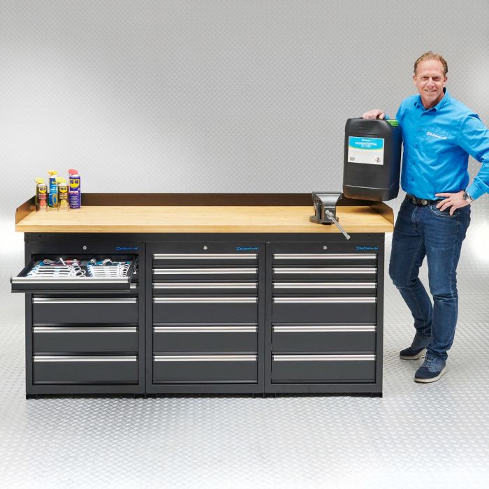 Werkbank PRO - bamboe werkblad - 18 lades - 200 cm - zwart-7