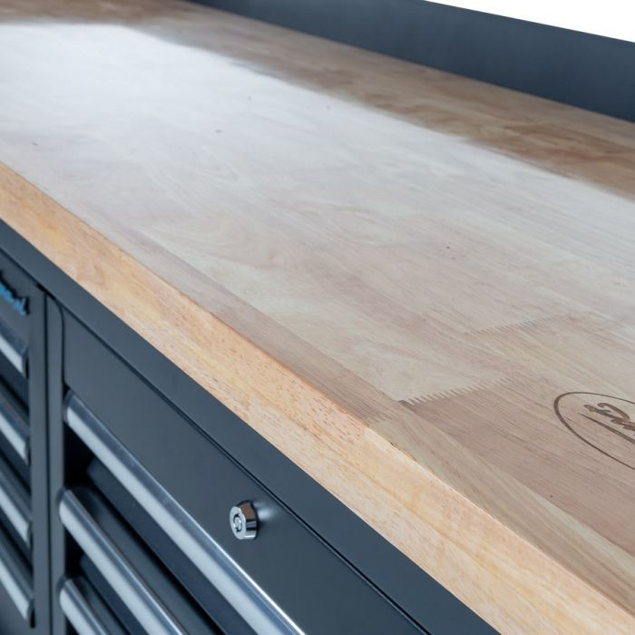 Werkbank PRO - eiken werkblad - 18 lades - 200 cm - zwart-22