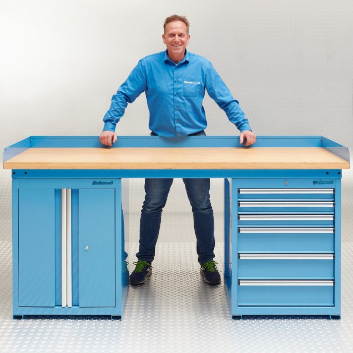 Werkbank PRO bamboe - 6 lades - opbergkast - 200 cm - blauw-0