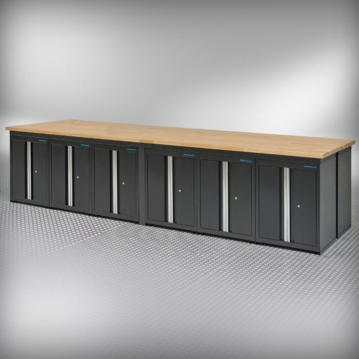 Werkbank PRO eiken - 12 opbergkasten - 400 cm - zwart