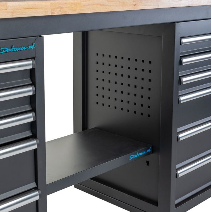 Werkbank PRO - eiken werkblad - 12 lades - 200 cm - zwart-32