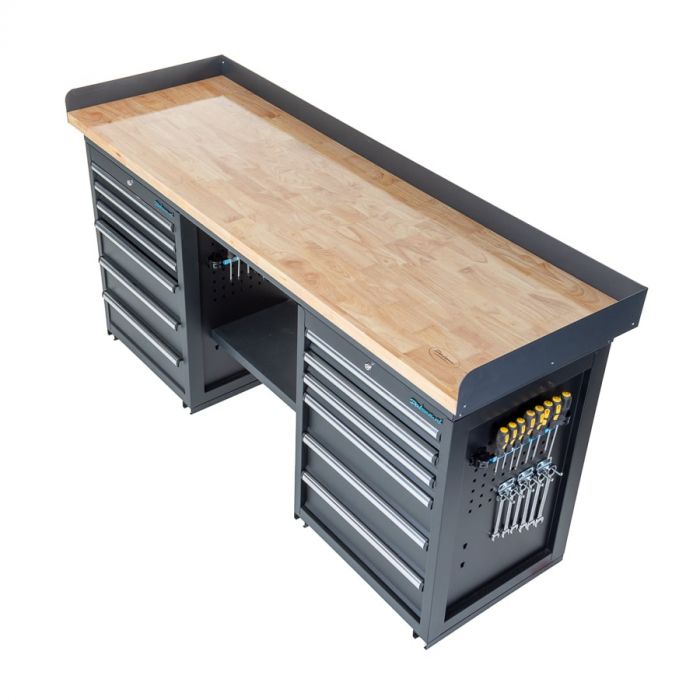 Werkbank PRO - eiken werkblad - 12 lades - 200 cm - zwart-34
