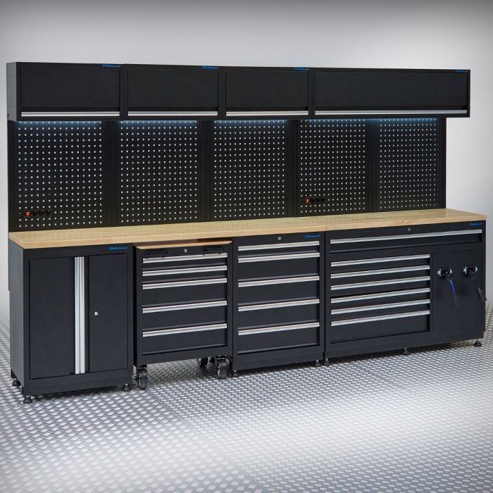 Werkplaatsinrichting PREMIUM met eiken werkblad en extra brede lades - 340 cm breed-1