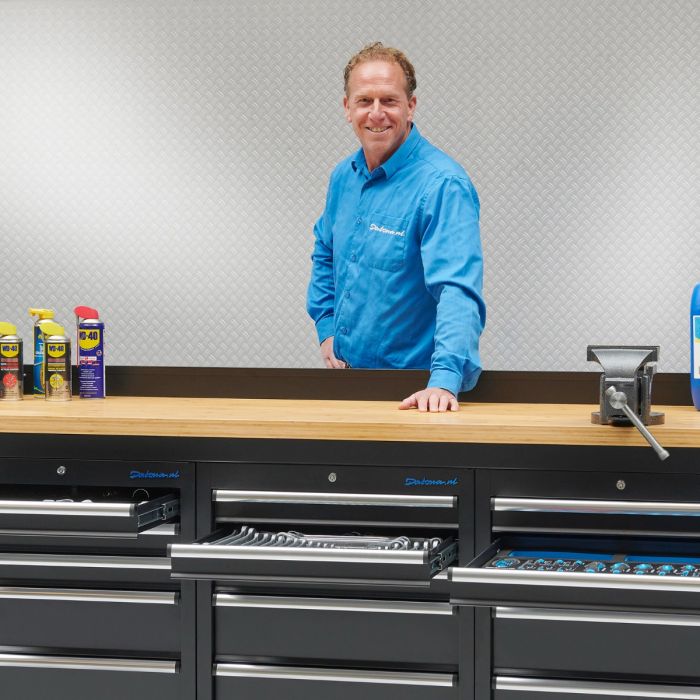 Werkbank PRO - eiken werkblad - 18 lades - 200 cm - zwart-10