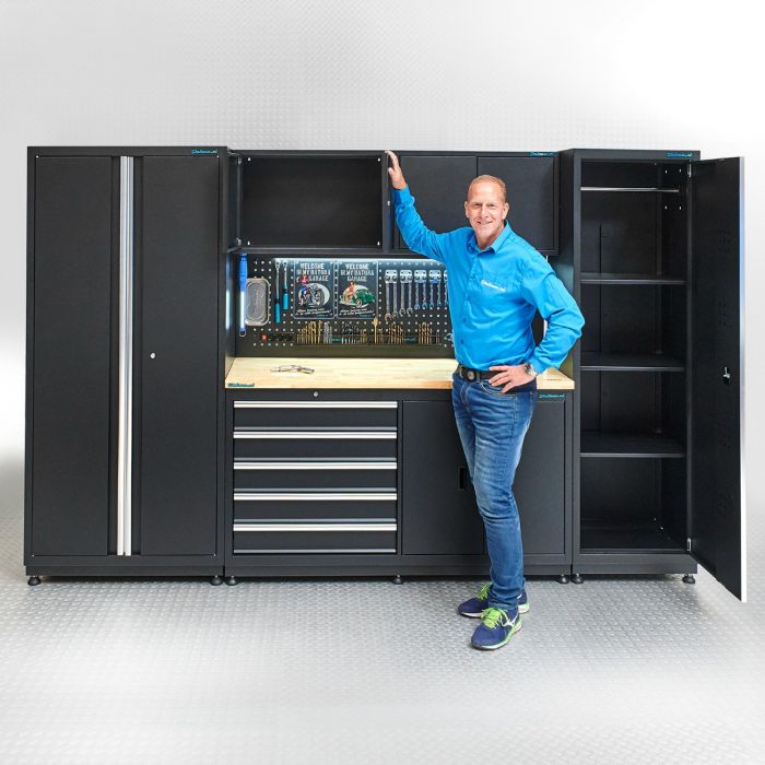 Werkbank 160 cm met bovenkast, smalle & brede zijkast online kopen