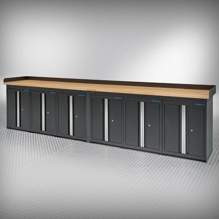Werkbank PRO eiken - 6 opbergkasten - 400 cm - zwart