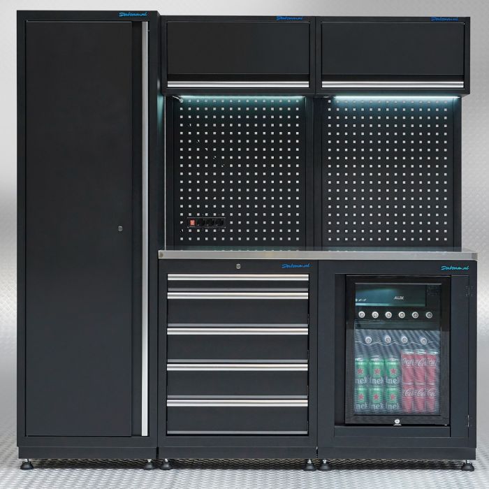Werkplaatsinrichting PREMIUM RVS werkblad met koelkast – 285 cm breed-30