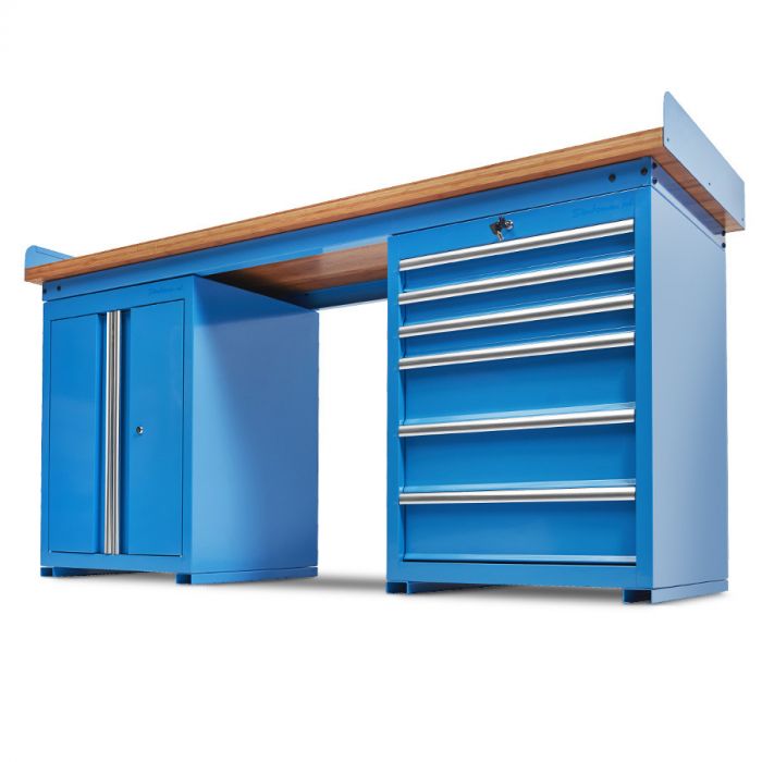 Werkbank PRO bamboe - 6 lades - opbergkast - 200 cm - blauw-22