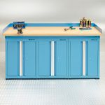 Werkbank PRO bamboe - 3 opbergkasten - 200 cm - blauw-2-thumb