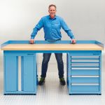 Werkbank PRO bamboe - 6 lades - opbergkast - 200 cm - blauw-0-thumb